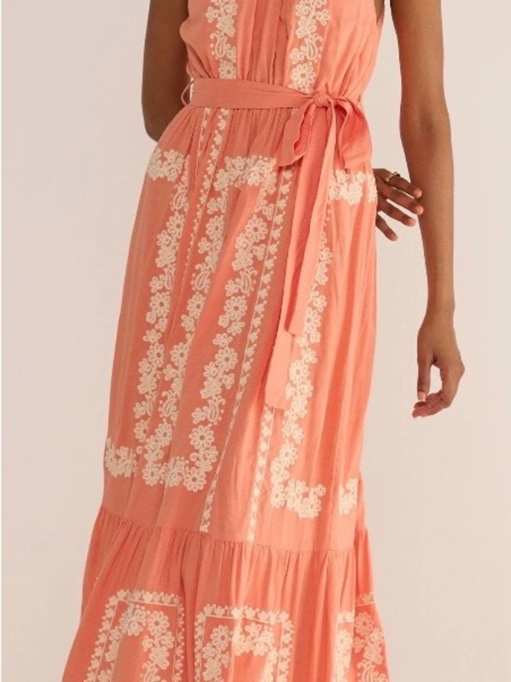 Calling June Embroidered Orange Maxi Dress with Tie Waist - Picture 5 of 5